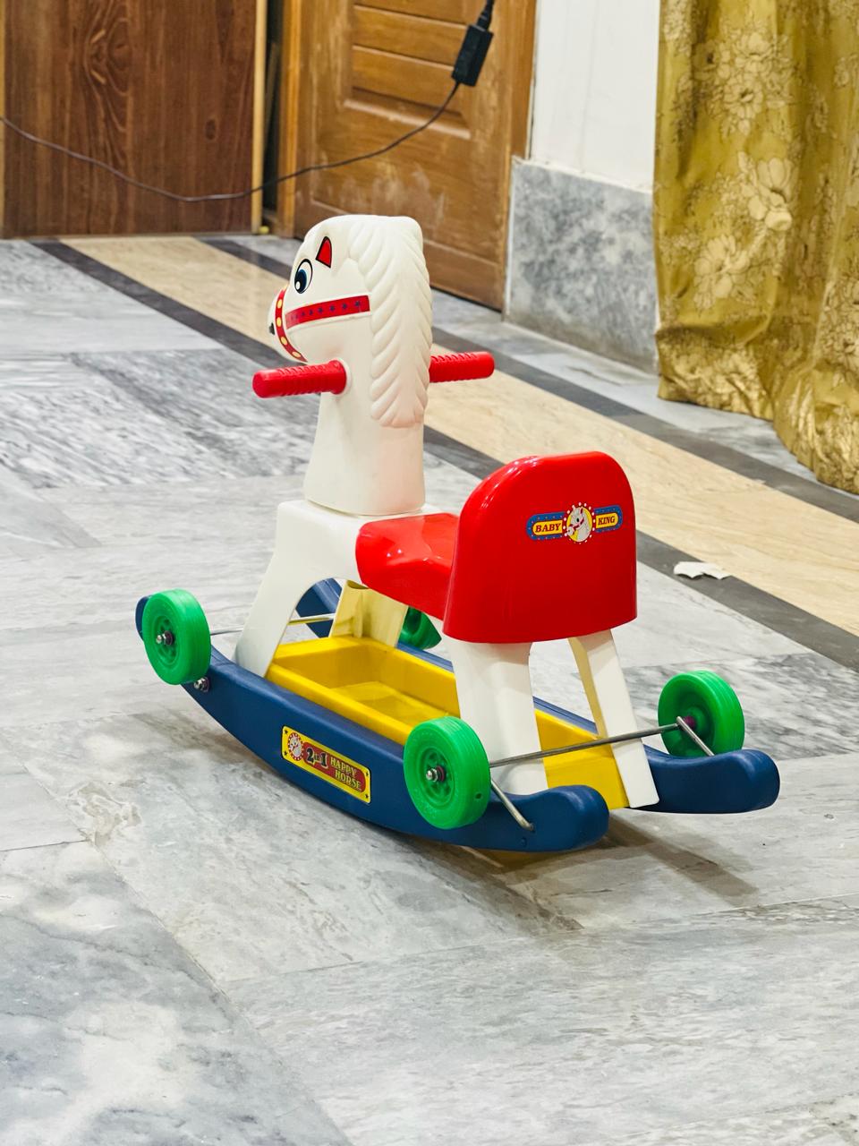 2-in-1 rocking & riding pony horse toy.