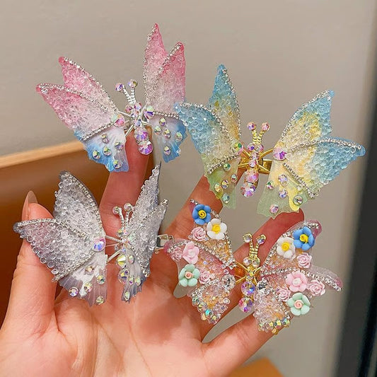 Shimmering Rhinestone Butterfly Wing Hair Clips for Women & Girls
