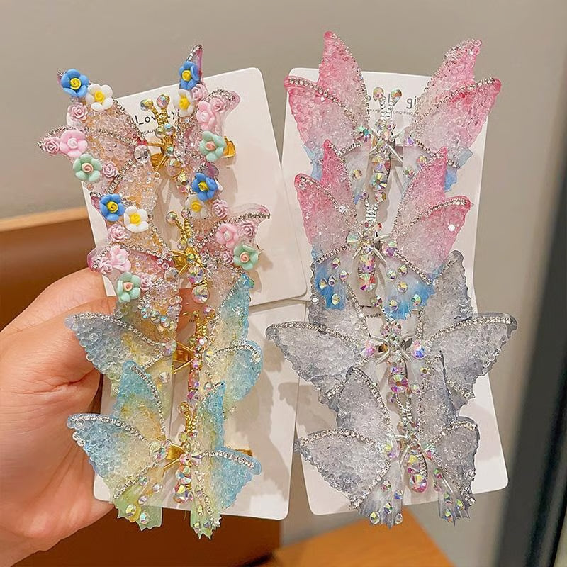 Shimmering Rhinestone Butterfly Wing Hair Clips for Women & Girls