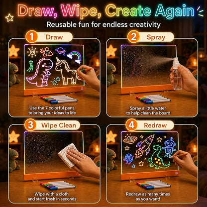 Magic LED Drawing Board / Dry Erase Glow Note Doodle Pad - Pens, Adapter &amp; Accessories / Gifts 2026 for Kids, Girls, LOVER SMS, Boys &amp; Teens