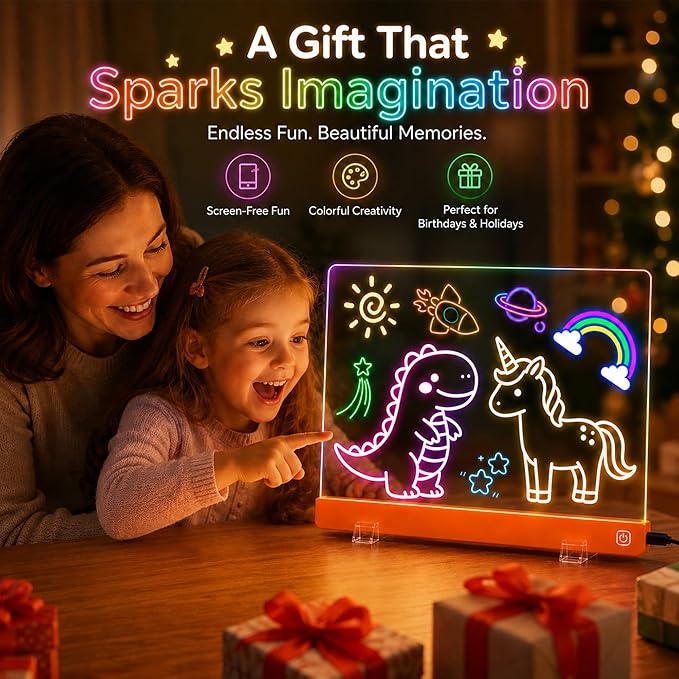 Magic LED Drawing Board / Dry Erase Glow Note Doodle Pad - Pens, Adapter &amp; Accessories / Gifts 2026 for Kids, Girls, LOVER SMS, Boys &amp; Teens